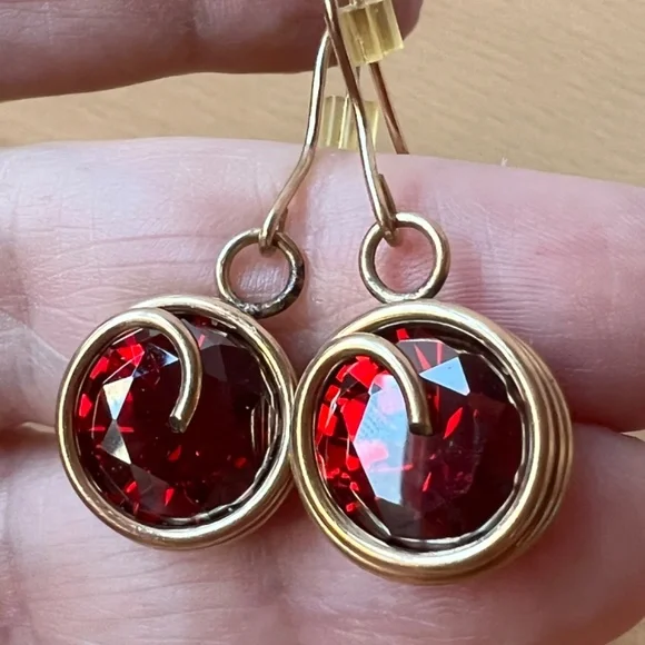 MADE IN ISRAEL VINTAGE LARGE RED ORANGE GARNET COLOR PASTE GLASS EARRINGS